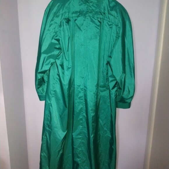 Vintage Maggie Lawrence Long Trench Coat Rain Jacket 20W Shiny Green *FLAWS - Picture 4 of 12
